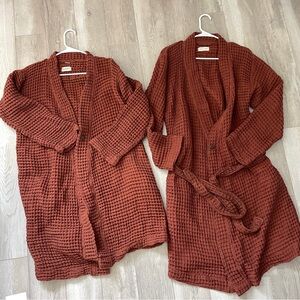 Happy Place Robe turkish cotton set of 2 unisex Terracotta Brown (small medium)